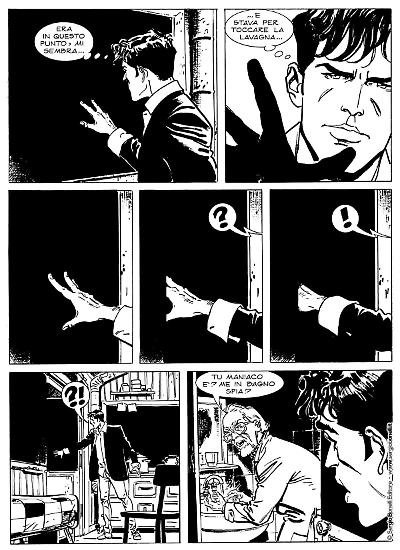 Una tavola di Bruno Brindisi da "Dylan Dog. Tre passi nel brivido". Testi di Tiziano Sclavi.